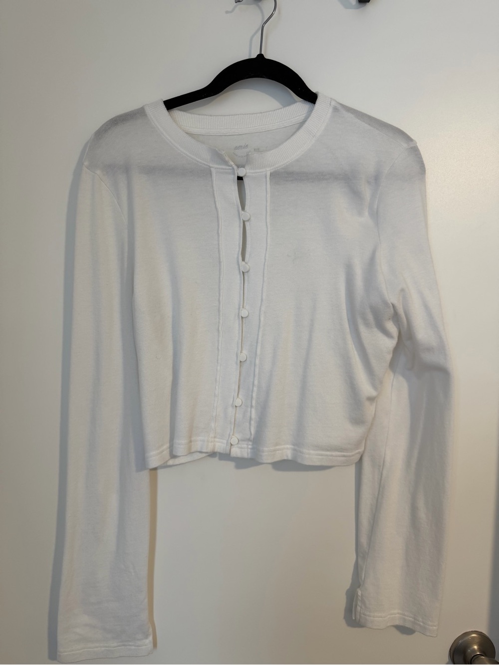 Aerie White Cropped Button-Front Cardigan